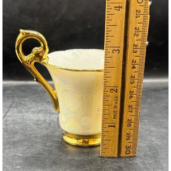 Vintage K. Fogg ‘87 Iridescent Porcelain Tea Cup & Saucer Gold Trim Gold Handle - Picture 10 of 11
